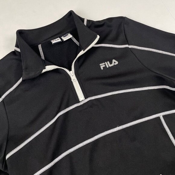 Fila Sport 1/4 Zip Sweatshirt Women’s M Black Front Pockets Thumb Holes Poly - Picture 1 of 9
